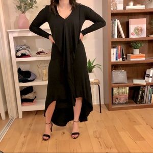 BCBG High-Low Cascade Ruffle Jersey Dress (Black)